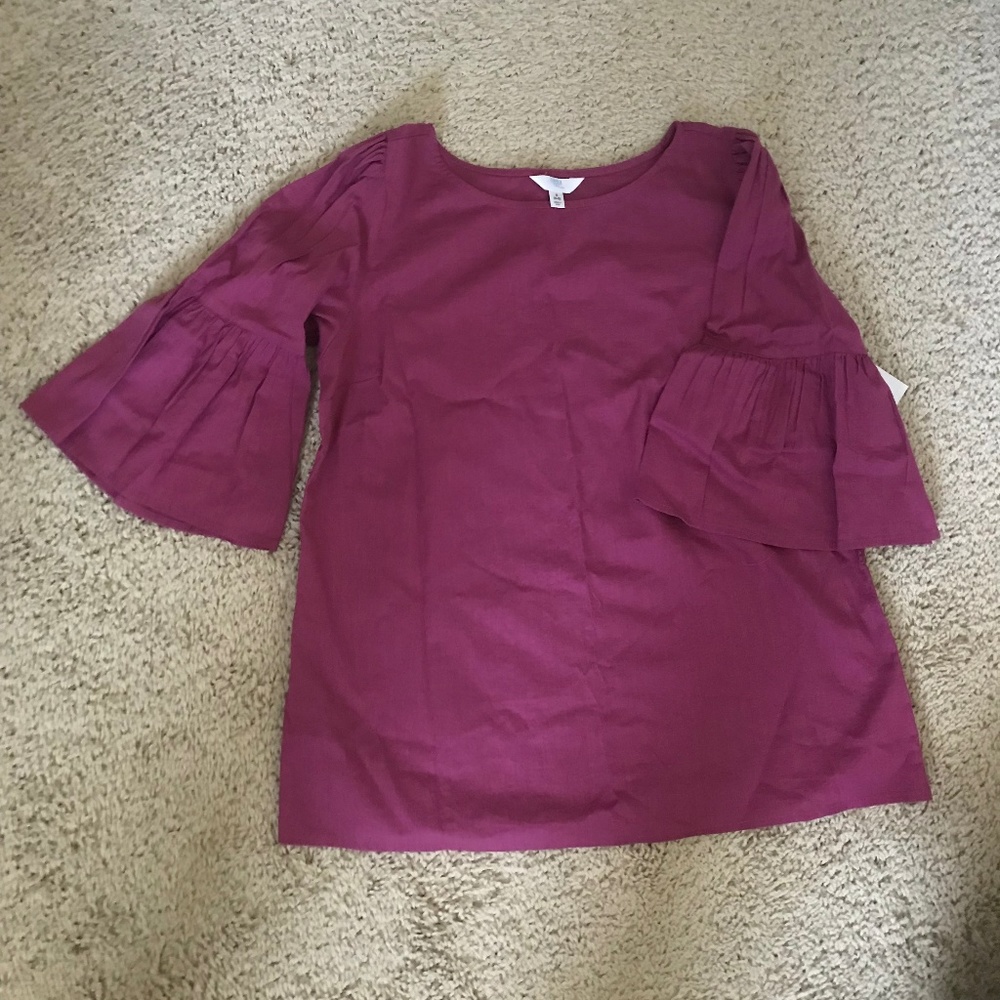 Time & Tru Bell Sleeve Woven Top